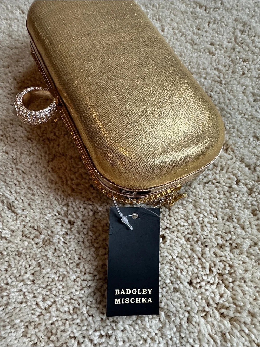 NWT- Bagley Mischka Crystal Fringe Evening Clutch - Gold